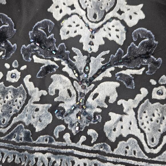 Charlotte Black Burnout Velvet Scarf Floral Baroque Embossed Beaded Accents - Picture 2 of 6